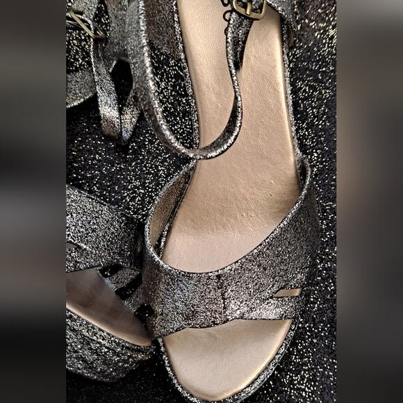 Sz 6 Silver Glitter Jelly Block High Heel Sandals Shoes NEW Platform Met… - Picture 2 of 8